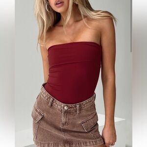 Princess Polly Niner Strapless Bodysuit Burgundy
